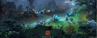 Een gameplay-fragment van Dota 2 waarin een fantasie-slagveld met helden, wezens en bouwwerken te zien is tijdens een spannende multiplayer-wedstrijd.